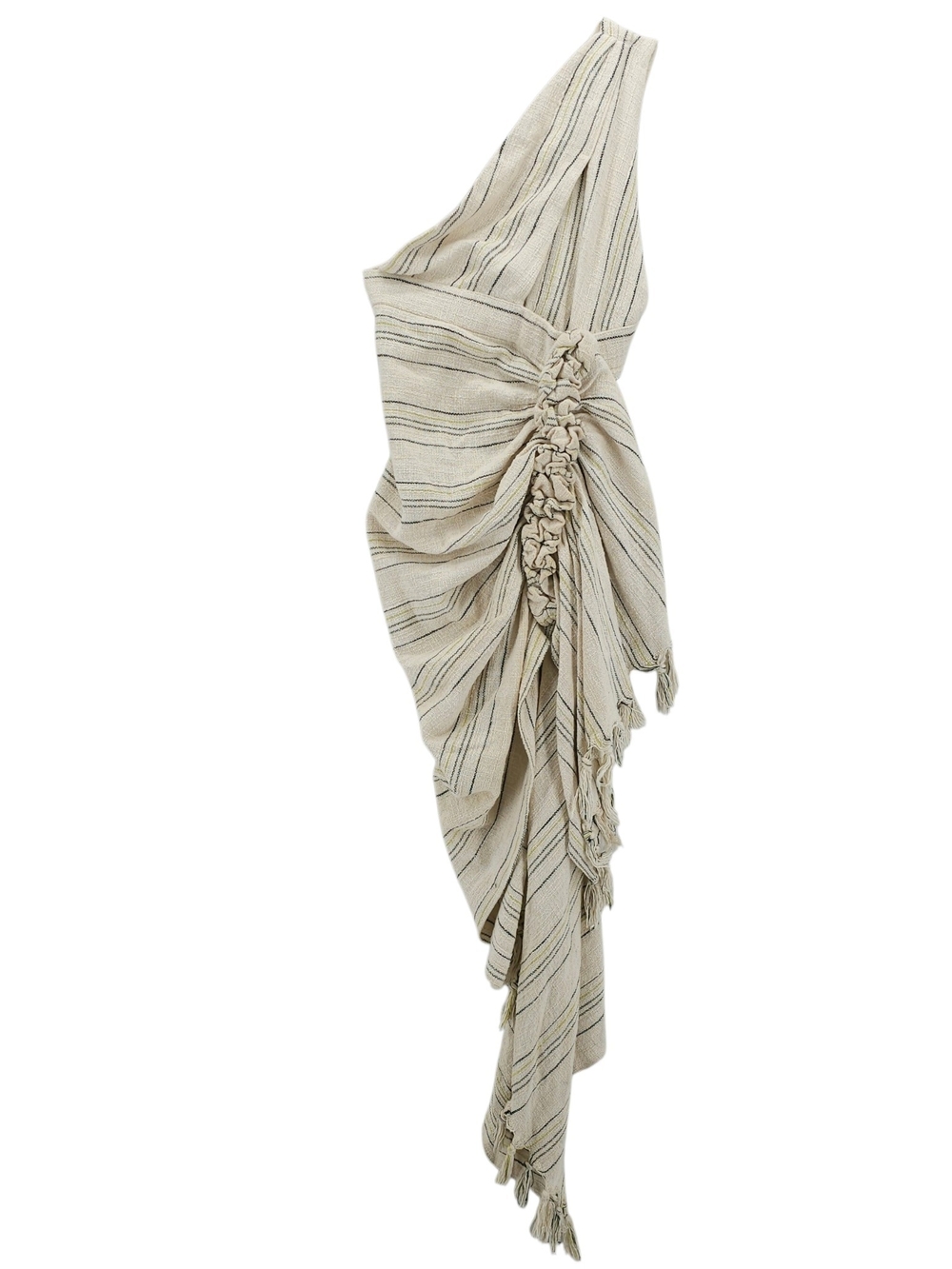 Asymmetrical One-Shoulder Cream Striped Ruched Dress